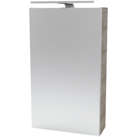 Fackelmann A-VERO Spiegelschrank mit LED-Beleuchtung – Alibertschrank für Bad und Gäste-WC (40 x 68 x 15,3 cm) – SBC Badschrank mit Spiegel in Holz Grau – Tür links"-"86114