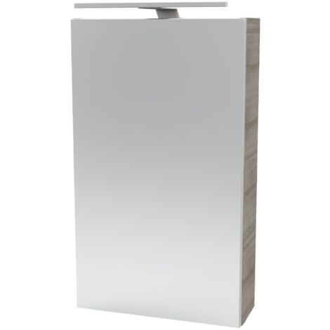 Fackelmann A-VERO Spiegelschrank mit LED-Beleuchtung – Alibertschrank für Bad und Gäste-WC (40 x 68 x 15,3 cm) – SBC Badschrank mit Spiegel in Holz Grau – Tür rechts"-"86124