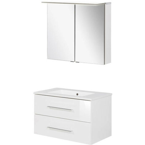 Fackelmann B. Perfekt Badmöbel Set 3-teilig, 80 cm, Weiß, LED-Spiegelschrank-09832