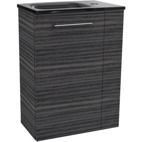 Fackelmann B. PERFEKT SBC Gäste-WC Set 2 Teile – Waschtischunterschrank in Holz Anthrazit mit Waschbecken aus Glas in Anthrazit – Waschbeckenunterschrank schmal – Türanschlag links – 45 cm breit"-"90
