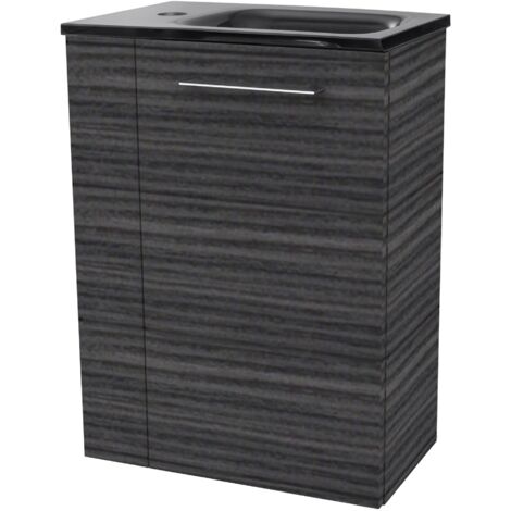 Fackelmann B. PERFEKT SBC Gäste-WC Set 2 Teile – Waschtischunterschrank in Holz Anthrazit mit Waschbecken aus Glas in Anthrazit – Waschbeckenunterschrank schmal – Türanschlag rechts – 45 cm breit"-"9