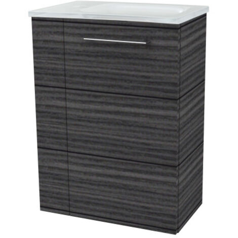 Fackelmann B. PERFEKT SBC Gäste-WC Set 2 Teile – Waschtischunterschrank in Holz Anthrazit mit Waschbecken aus Glas in Weiß – Waschbeckenunterschrank schmal – Türanschlag rechts – 45 cm breit"-"901221