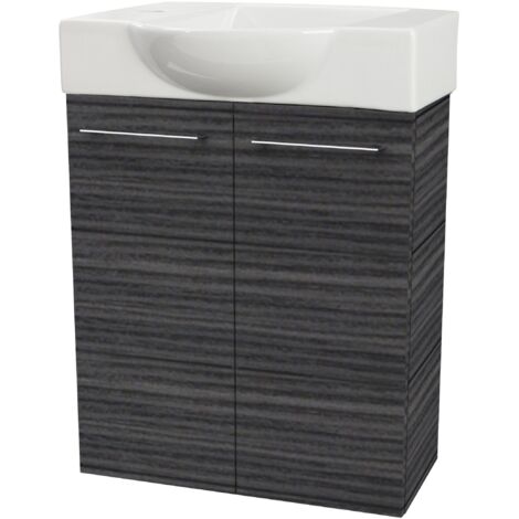 Fackelmann B. PERFEKT SBC Gäste-WC Set 2 Teile – Waschtischunterschrank in Holz Anthrazit mit Waschbecken aus Keramik – Waschbeckenunterschrank schmal – 2 Türen – Hahnloch links – 55 cm breit"-"901151