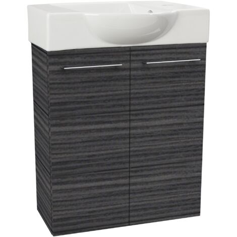 Fackelmann B. PERFEKT SBC Gäste-WC Set 2 Teile – Waschtischunterschrank in Holz Anthrazit mit Waschbecken aus Keramik – Waschbeckenunterschrank schmal – 2 Türen – Hahnloch rechts – 55 cm breit"-"90116