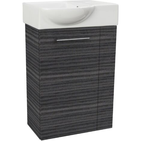 Fackelmann B. PERFEKT SBC Gäste-WC Set 2 Teile – Waschtischunterschrank in Holz Anthrazit mit Waschbecken Keramik – Waschbeckenunterschrank schmal – Türanschlag links – Hahnloch rechts – 45 cm breit"-