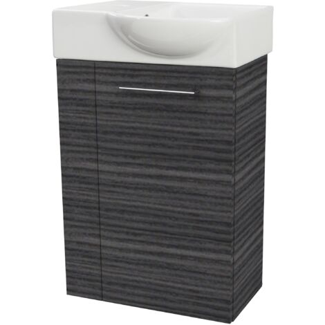 Fackelmann B. PERFEKT SBC Gäste-WC Set 2 Teile – Waschtischunterschrank in Holz Anthrazit mit Waschbecken Keramik – Waschbeckenunterschrank schmal – Türanschlag rechts – Hahnloch links – 45 cm breit"-