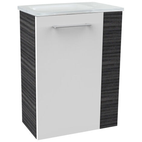 Fackelmann B. PERFEKT SBC Gäste-WC Set 2 Teile – Waschtischunterschrank in Weiß mit Holz Anthrazit mit Waschbecken aus Glas in Weiß – Waschbeckenunterschrank schmal – Türanschlag links – 45 cm breit"
