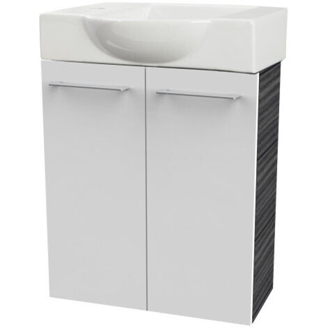 Fackelmann B. PERFEKT SBC Gäste-WC Set 2 Teile – Waschtischunterschrank in Weiß mit Holz Anthrazit mit Waschbecken aus Keramik – Waschbeckenunterschrank – 2 Türen – Hahnloch links – 55 cm breit"-"9011