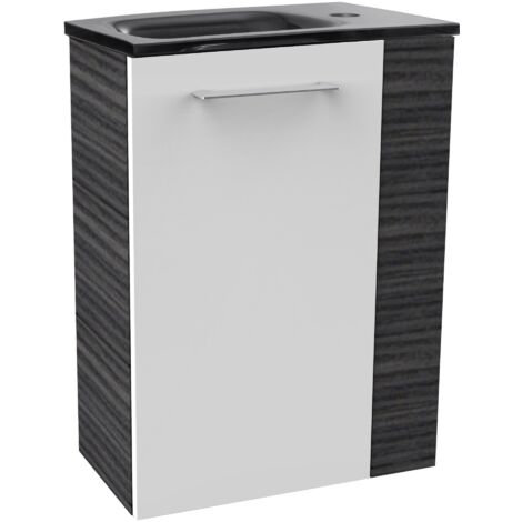 Fackelmann B. PERFEKT SBC Gäste-WC Set 2 Teile – Waschtischunterschrank Weiß mit Holz Anthrazit mit Waschbecken Glas in Anthrazit – Waschbeckenunterschrank schmal – Türanschlag links – 45 cm breit"-"