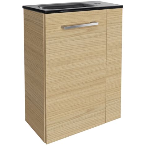 Fackelmann B. STYLE SBC Gäste-WC Set 2 Teile – Waschtischunterschrank in Holz Braun mit Waschbecken aus Glas in Anthrazit – Waschbeckenunterschrank schmal – Türanschlag links – 45 cm breit"-"90101145