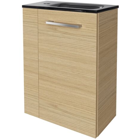 Fackelmann B. STYLE SBC Gäste-WC Set 2 Teile – Waschtischunterschrank in Holz Braun mit Waschbecken aus Glas in Anthrazit – Waschbeckenunterschrank schmal – Türanschlag rechts – 45 cm breit"-"9010414