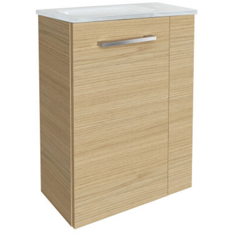 Fackelmann B. STYLE SBC Gäste-WC Set 2 Teile – Waschtischunterschrank in Holz Braun mit Waschbecken aus Glas in Weiß – Waschbeckenunterschrank schmal – Türanschlag links – 45 cm breit"-"90099145