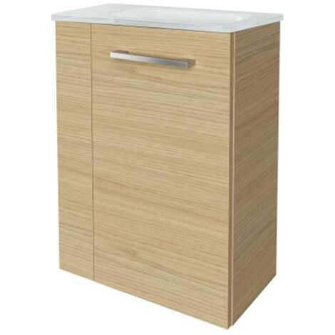Fackelmann B. STYLE SBC Gäste-WC Set 2 Teile – Waschtischunterschrank in Holz Braun mit Waschbecken aus Glas in Weiß – Waschbeckenunterschrank schmal – Türanschlag rechts – 45 cm breit"-"90102145