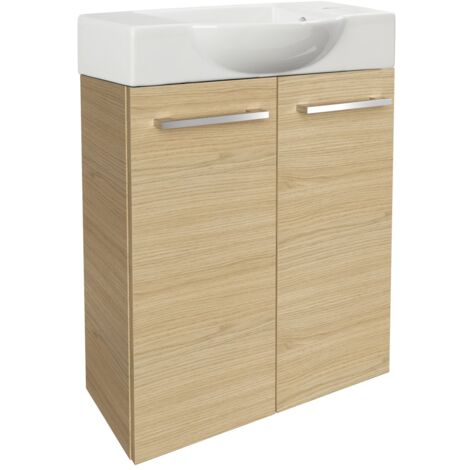 Fackelmann B. STYLE SBC Gäste-WC Set 2 Teile – Waschtischunterschrank in Holz Braun mit Waschbecken aus Keramik – Waschbeckenunterschrank schmal – 2 Türen – Hahnloch rechts – 55 cm breit"-"90112145