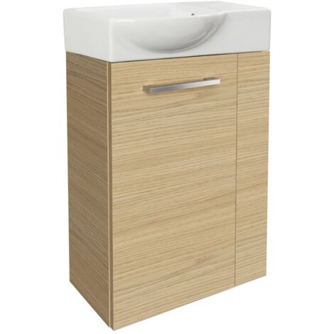 Fackelmann B. STYLE SBC Gäste-WC Set 2 Teile – Waschtischunterschrank in Holz Braun mit Waschbecken aus Keramik – Waschbeckenunterschrank schmal – Türanschlag links – Hahnloch rechts – 45 cm breit"-"9