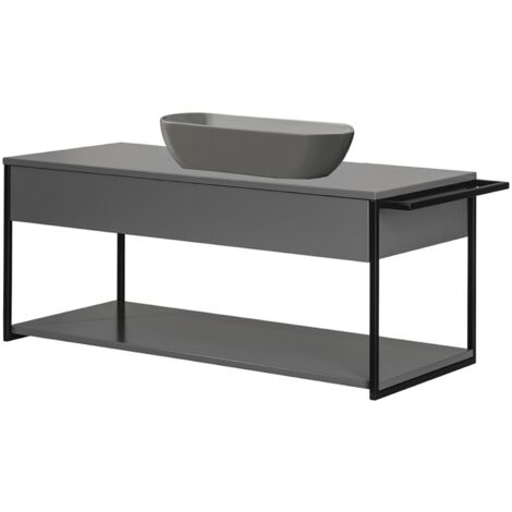 FACKELMANN Badmöbel Set NEW YORK 2 Teile / graues Keramik Waschbecken / Waschbeckenunterschrank mit 1 Schublade & Handtuchhalter / Badschrank mit Soft-Close / Korpus & Front: Grau / Breite: 108 cm"-"0