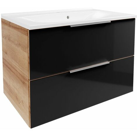 FACKELMANN B.brillant Badmöbelset 80cm - Ast Eiche - Glas
