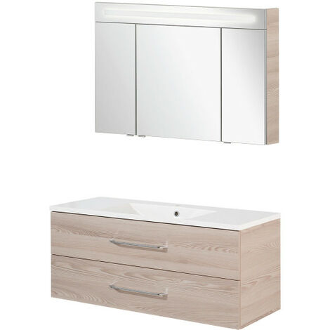 Fackelmann B.clever Badmöbel Set 3-teilig 120 cm, Braun hell-09811