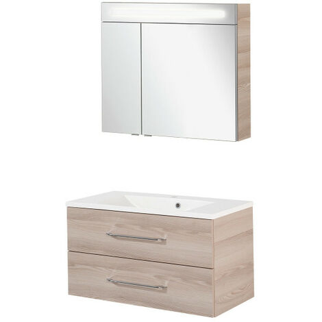 Fackelmann B.clever Badmöbel Set 3-teilig, 90 cm, Braun hell-09817