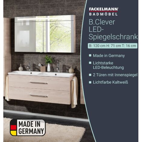 FACKELMANN B.clever Spiegelschrank 120cm - 2 Türen Korpusfarbe: