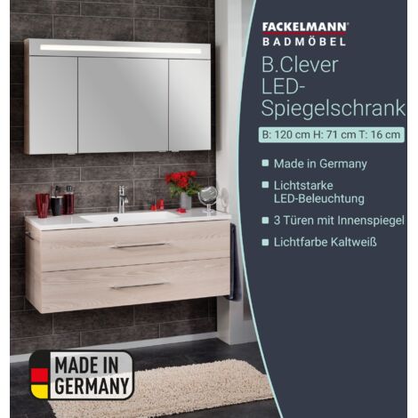 FACKELMANN B.clever Spiegelschrank 120cm - 3 Türen Korpusfarbe: