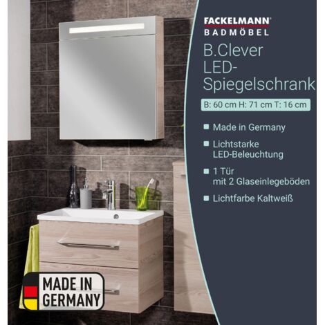 FACKELMANN B.clever Spiegelschrank 60cm Korpusfarbe: Alaska-Esche