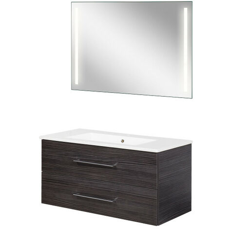 Fackelmann B.perfekt Badmöbel Set 3-teilig, 100 cm, Anthrazit, LED-Spiegel-09827