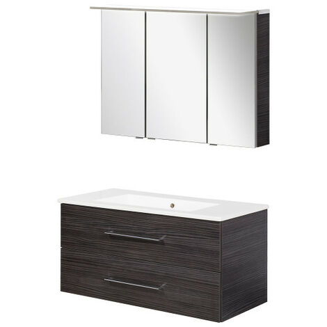 Fackelmann B.perfekt Badmöbel Set 3-teilig, 100 cm, Anthrazit, LED-Spiegelschrank-09836