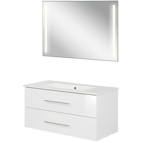 Fackelmann B.perfekt Badmöbel Set 3-teilig, 100 cm, Weiß, LED-Spiegel-09826