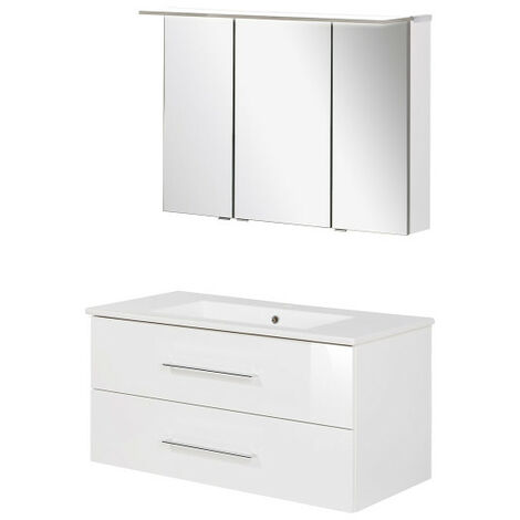 Fackelmann B.perfekt Badmöbel Set 3-teilig, 100 cm, Weiß, LED-Spiegelschrank"-"09835