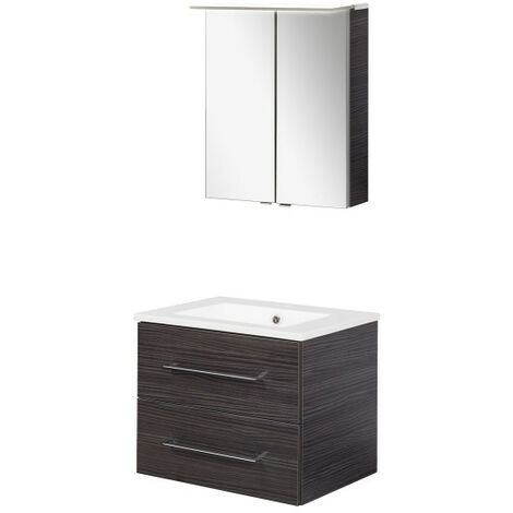Fackelmann B.perfekt Badmöbel Set 3-teilig, 60 cm, Anthrazit, LED-Spiegelschrank-09830