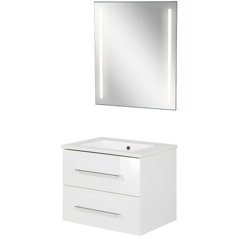 Fackelmann B.perfekt Badmöbel Set 3-teilig, 60 cm, Weiß, LED-Spiegel-09820