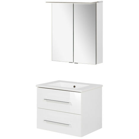 Fackelmann B.perfekt Badmöbel Set 3-teilig, 60 cm, Weiß, LED-Spiegelschrank-09829