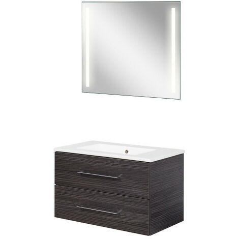 Fackelmann B.perfekt Badmöbel Set 3-teilig, 80 cm, Anthrazit, LED-Spiegel-09824