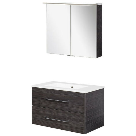 Fackelmann B.perfekt Badmöbel Set 3-teilig, 80 cm, Anthrazit, LED-Spiegelschrank-09833