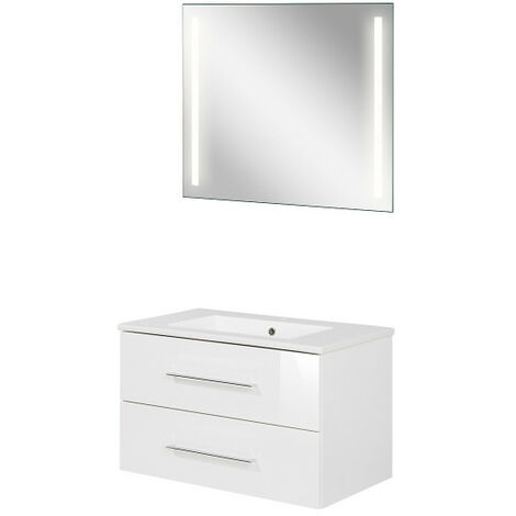 Fackelmann B.perfekt Badmöbel Set 3-teilig, 80 cm, Weiß, LED-Spiegel-09823