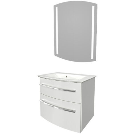 Fackelmann B.STYLE Badmöbel Set – Waschbecken mit Unterschrank und LED-Spiegel – Waschbeckenunterschrank 60 cm hängend breit in Weiß Hochglanz – Badspiegel mit Beleuchtung"-"90173145
