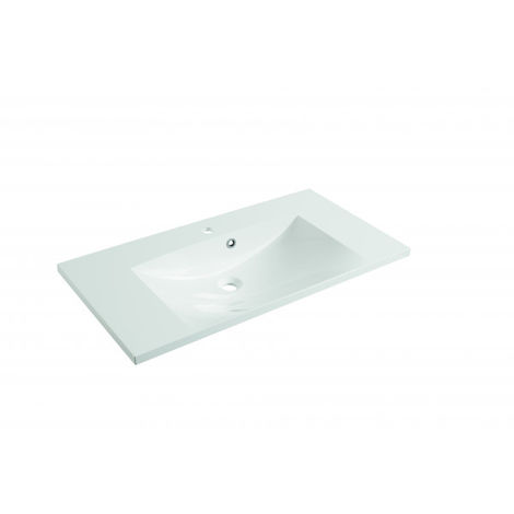 FACKELMANN Gussbecken / Waschtisch aus Gussmarmor / Maße (B x H x T): ca. 90 x 14 x 46 cm / Aufsatzwaschbecken / hochwertiges Waschbecken fürs Badezimmer und WC / Farbe: Weiß"-"83600