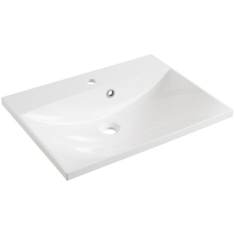 FACKELMANN Gussmarmorbecken HYPE 3.0 / Waschtisch aus Gussmarmor / Maße (B x H x T): ca. 60 x 14 x 46 cm / hochwertiges Waschbecken fürs Badezimmer und WC / Farbe: Weiß / Breite: 60 cm"-"82901