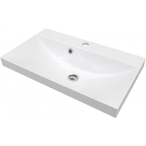 FACKELMANN Gussmarmorbecken MALUA / Waschtisch aus Gussmarmor / Maße (B x H x T): ca. 60 x 14 x 35 cm / hochwertiges Waschbecken fürs Badezimmer und WC / Farbe: Weiß / Breite: 60 cm"-"81800