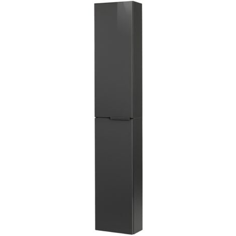 FACKELMANN Hochschrank Slim LUNA / tiefenreduzierter Schrank mit Soft-Close / Maße (B x H x T): ca. 30 x 162 x 17 cm / Badschrank mit 2 Türen / Türanschlag frei wählbar / Korpus & Front: Schwarz"-"872