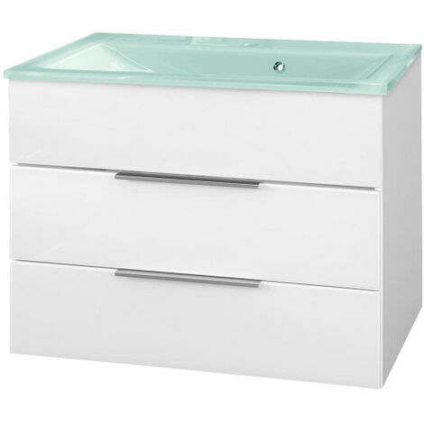 Fackelmann KARA Badmöbel Set 2-teilig, 80 cm, Weiß, Glas Mint, 2 Schubladen-08014