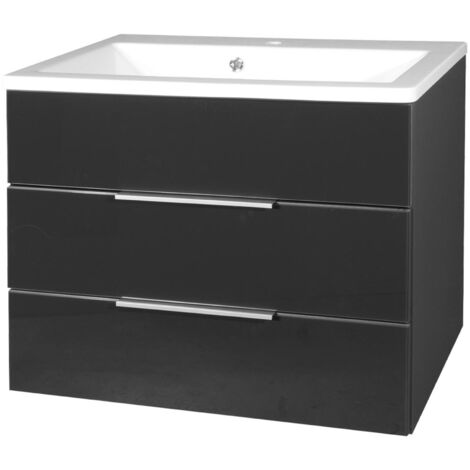 Fackelmann KARA Badmöbel Set 2-teilig 80cm, Anthrazit, Gussmarmor, 2 Schubladen"-"90018145