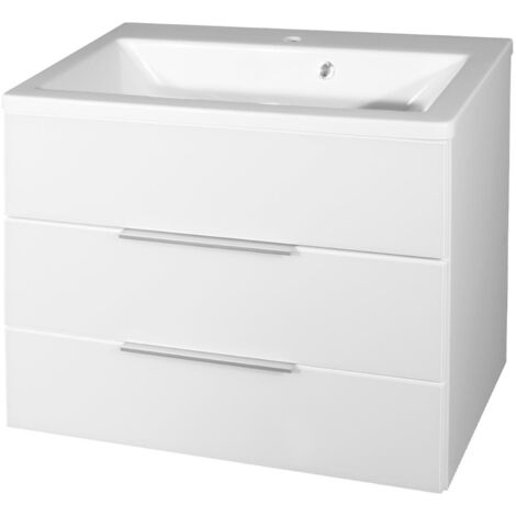 Fackelmann KARA Badmöbel Set 2-teilig 80cm, Weiß, Gussmarmor, 2 Schubladen"-"90019145