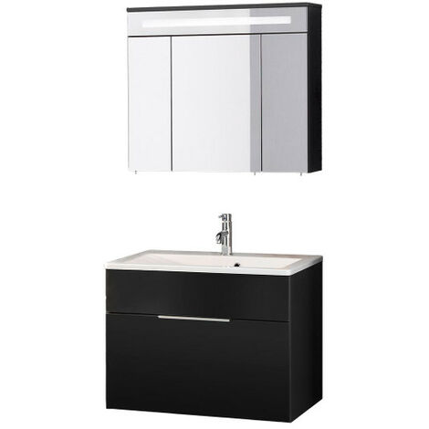 Fackelmann KARA Badmöbel Set 3-teilig, 80 cm, Anthrazit, Gussmarmor, 1 Schublade-08130