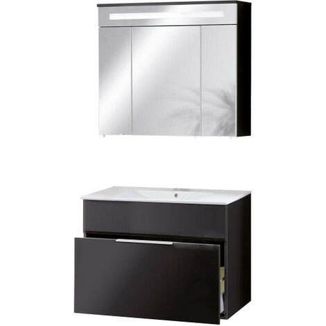 Fackelmann KARA Badmöbel Set 3-teilig, 80 cm, Anthrazit, Keramik, 1 Schublade-08041