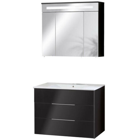 Fackelmann KARA Badmöbel Set 3-teilig, 80 cm, Anthrazit, Keramik, 2 Schubladen-08045