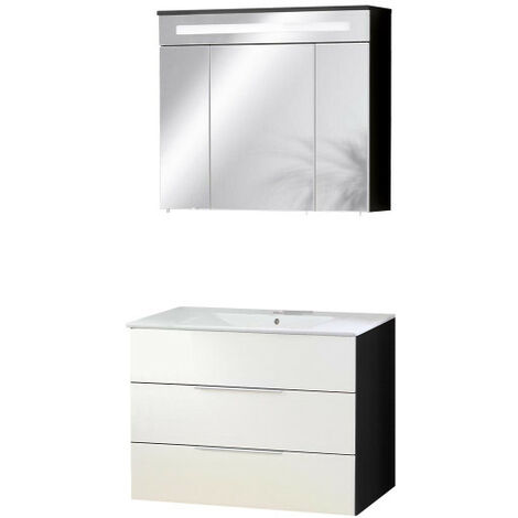 Fackelmann KARA Badmöbel Set 3-teilig, 80 cm, Anthrazit/Weiß, Keramik, 2 Schubladen-08046