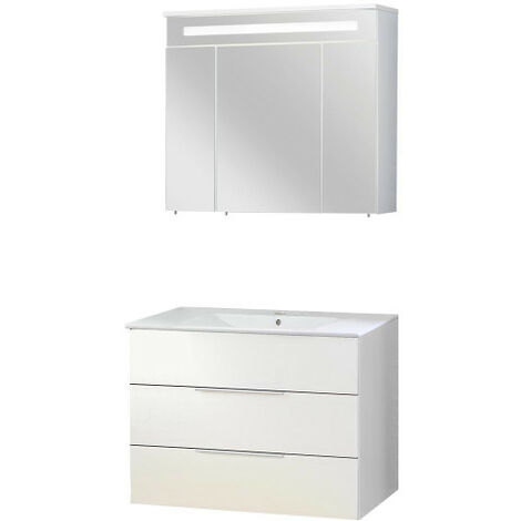 Fackelmann KARA Badmöbel Set 3-teilig, 80 cm, Weiß, Keramik, 2 Schubladen-08047