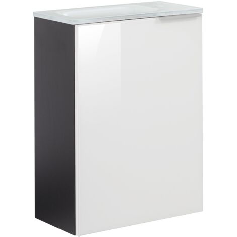 Fackelmann KARA SBC Gäste-WC Set 2 Teile – Waschtischunterschrank in Anthrazit mit Glasfront Weiß mit Waschbecken aus Glas in Weiß – Waschbeckenunterschrank schmal – Türanschlag links – 45 cm breit"-